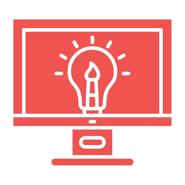 a red computer monitor with a light bulb on it
