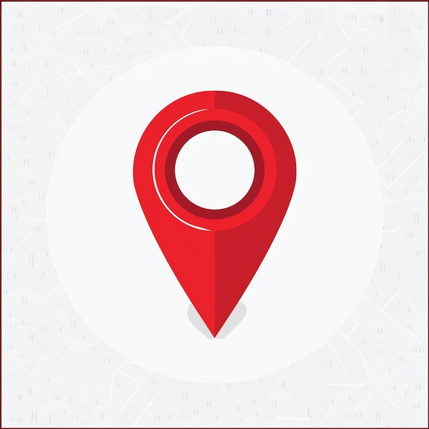 a red pin with a white border and a red circle on it