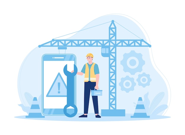 A repairman is repairing a cellphone trending concept flat illustration