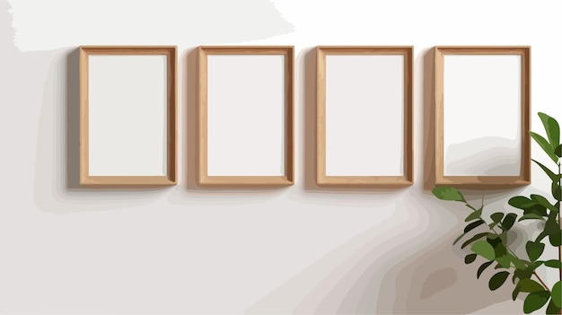 a row of wooden frames with a green plant on the bottom