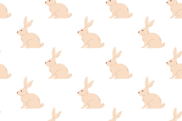 A seamless pattern featuring soft beige bunnies on a white background Perfect for Easter