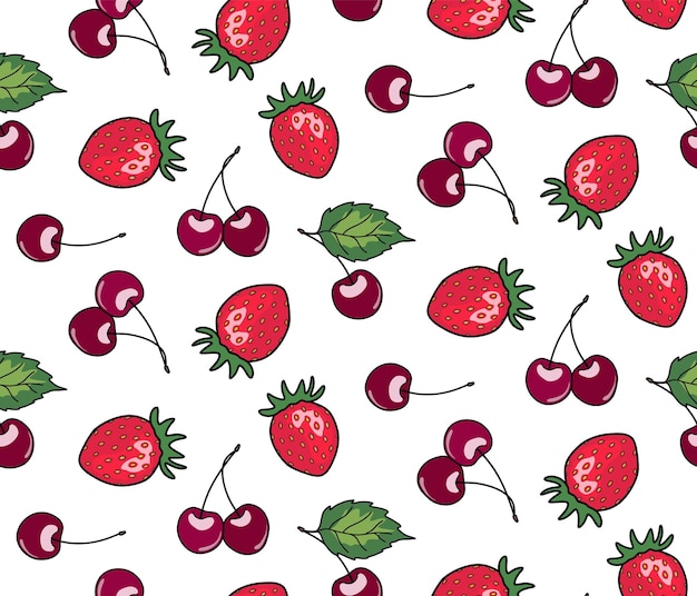 A seamless pattern with strawberries and cherries