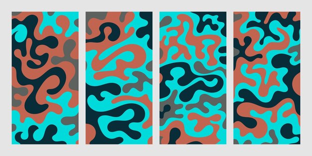 a series of blue abstract backgrounds with various liquid shapes