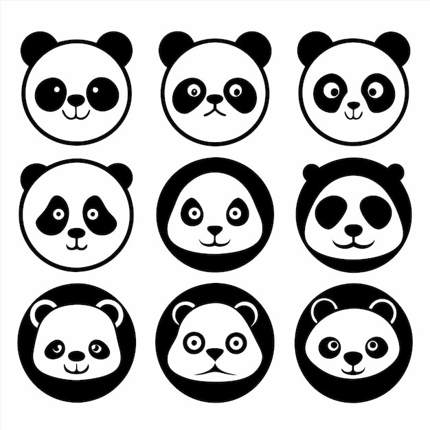 a series of pandas with faces and faces on them