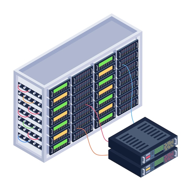 A server room icon in isometric design premium download