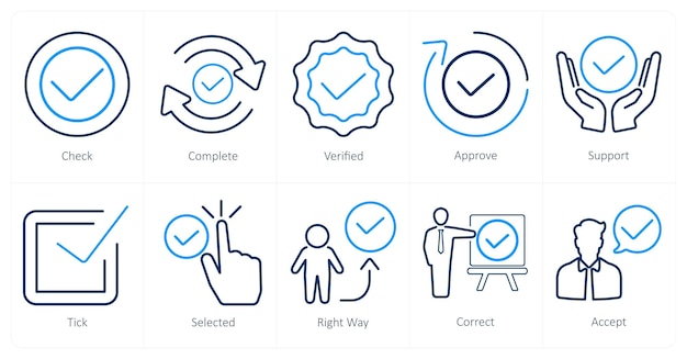 a set of 10 checkmark icons as check complete verified