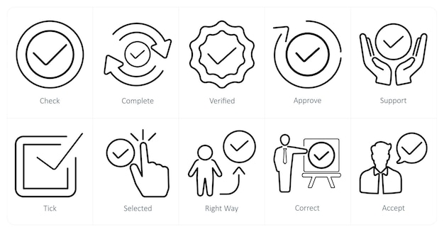a set of 10 checkmark icons as check complete verified