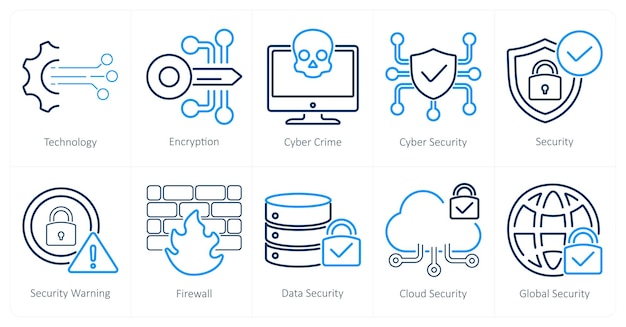 a set of 10 cyber security icons as technology encryption cyber crime