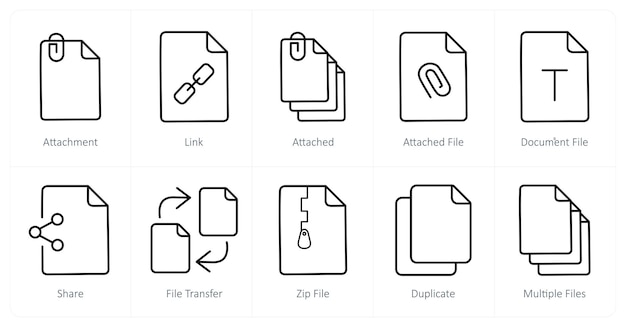 A set of 10 File icons as attachment link attached