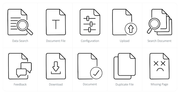 A set of 10 File icons as data search document file configuration