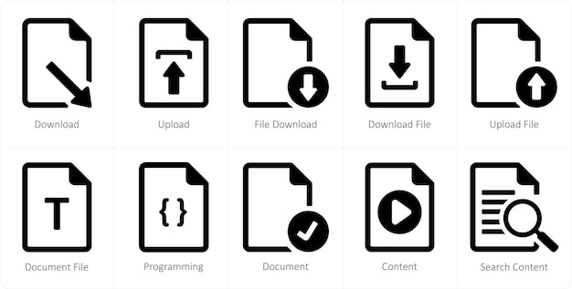 A set of 10 File icons as download upload file download