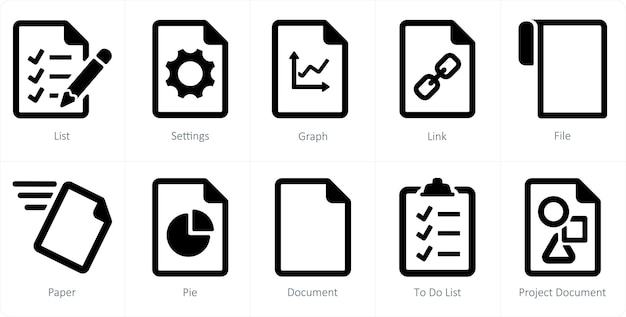A set of 10 File icons as list settings graph