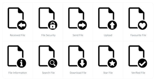 a set of 10 file icons as received file file security secured document
