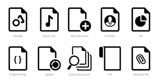 A set of 10 File icons as strategy music file add document