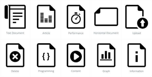a set of 10 file icons as text document article performance