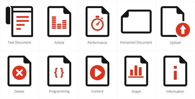 a set of 10 file icons as text document article performance