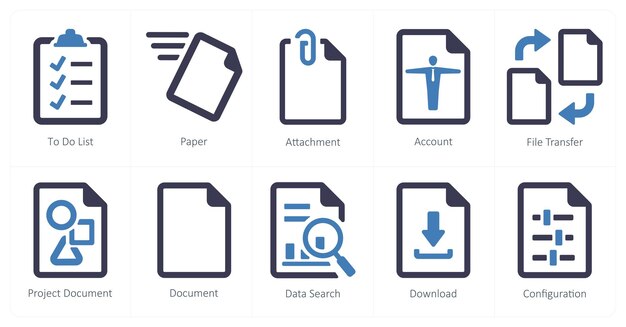 A set of 10 File icons as to do list paper attachment