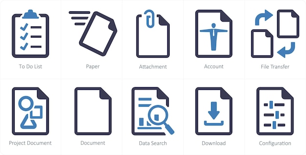 A set of 10 File icons as to do list paper attachment