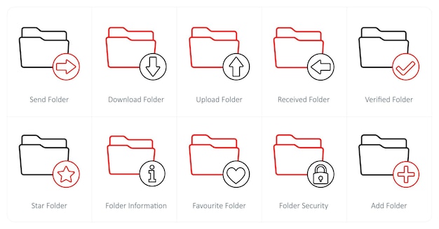 A set of 10 folder icons as send folder download folder upload folder