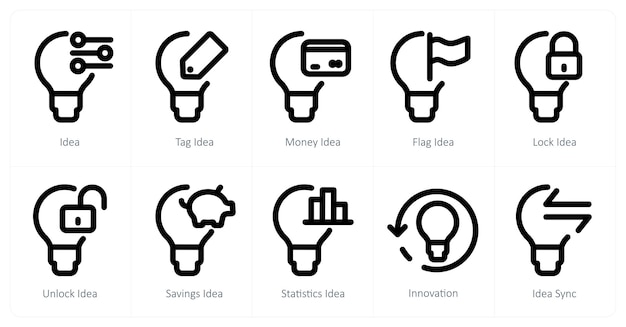 A set of 10 idea icons as idea tag idea money idea