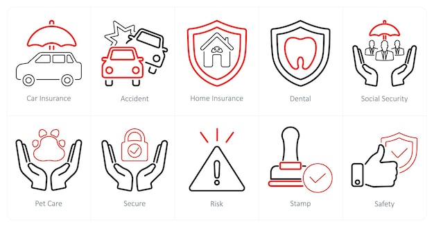 A set of 10 insurance icons as car insurance accident home insurance