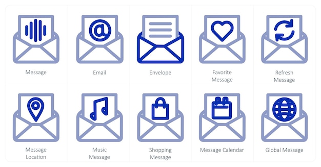 A set of 10 message icons as message email envelope