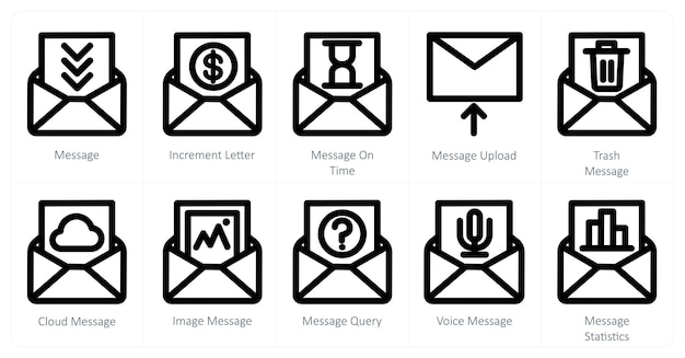 A set of 10 message icons as message increment letter message on time