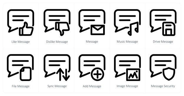 A set of 10 micro icons as like message dislike message message
