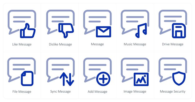 A set of 10 micro icons as like message dislike message message