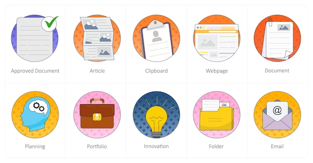 A set of 10 Mix icons as approved document article clipboard