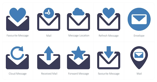 A set of 10 mix icons as favorite message mail message location