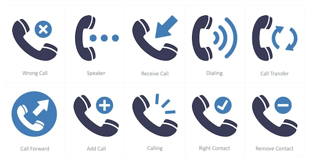 A set of 10 mix icons as wrong call speaker receive call