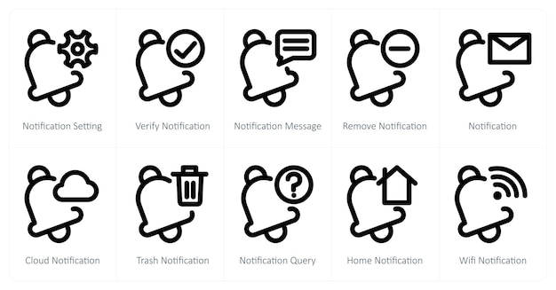 a set of 10 notification icons as notification setting verify notification notification message