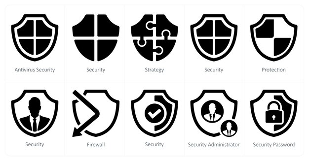 A set of 10 Security icons as antivirus security security strategy
