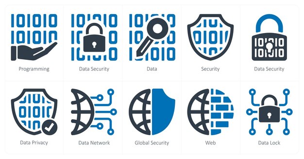 a set of 10 security icons as programming data security data