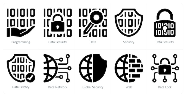 a set of 10 security icons as programming data security data