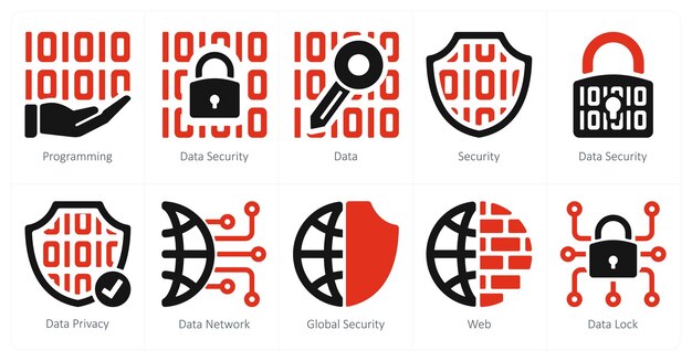 A set of 10 Security icons as programming data security data