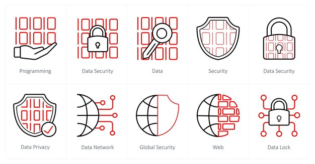 a set of 10 security icons as programming data security data