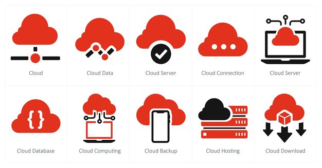 a set of 10 web marketing icons as cloud cloud data cloud server