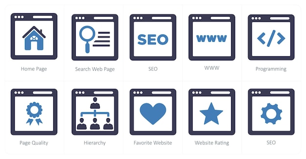 A set of 10 web marketing icons as home page search webpage seo