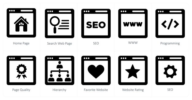 A set of 10 web marketing icons as home page search webpage seo