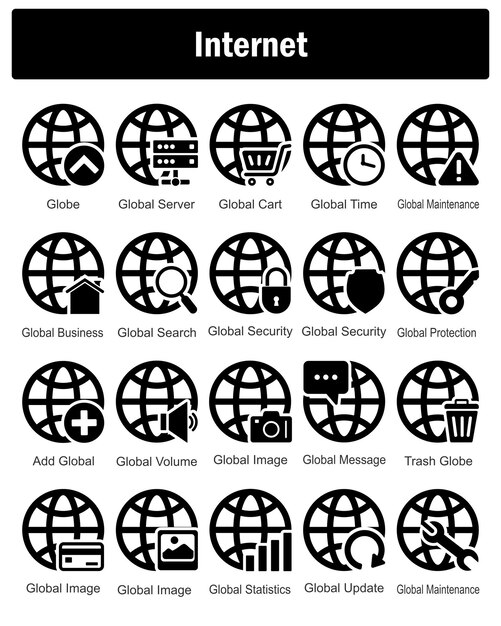 A set of 20 Internet icons as globe global server global cart