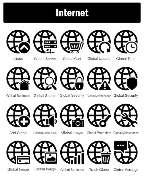 A set of 20 Internet icons as globe global server global cart