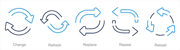 a set of 5 arrows icons as change refresh replace