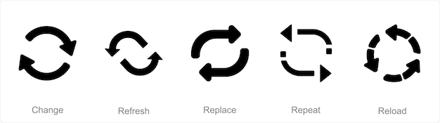 a set of 5 arrows icons as change refresh replace