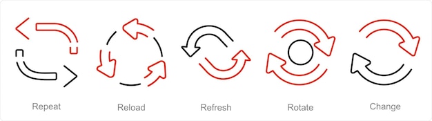 a set of 5 arrows icons as repeat reload refresh