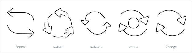 a set of 5 arrows icons as repeat reload refresh