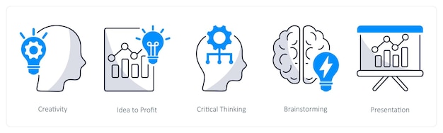 a set of 5 business icons as creativity idea to profit critical thinking