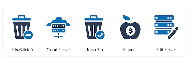 A set of 5 business icons as recycle bin cloud server trash bin