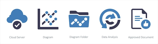 a set of 5 business icons such as cloud server diagram diagram folder